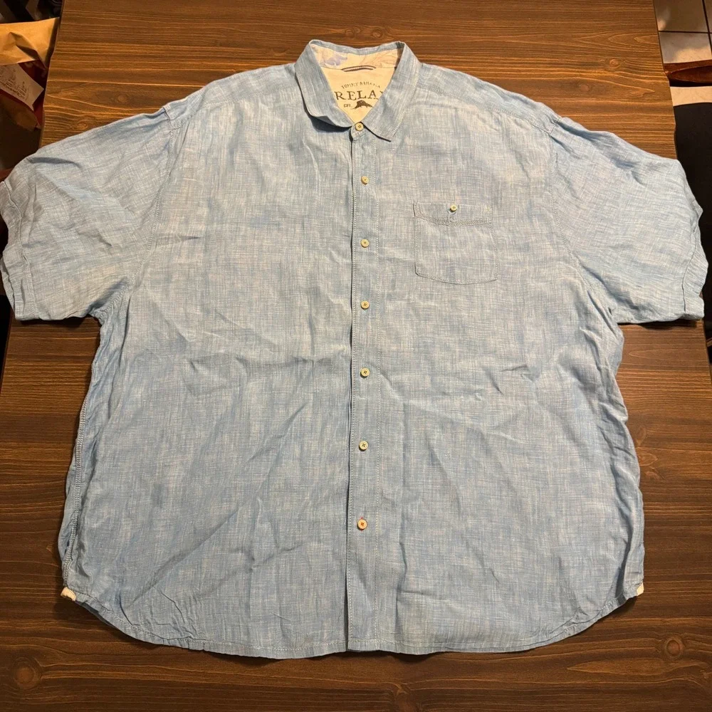 Tommy Bahama Button Down Shirt Relax Fit Mens 3XL Linen Vacation Summer Dad Blue
